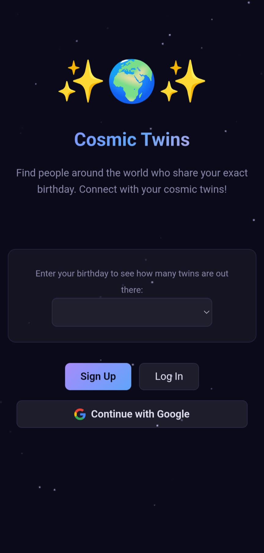 Cosmic Twins — find people born on your exact birthday