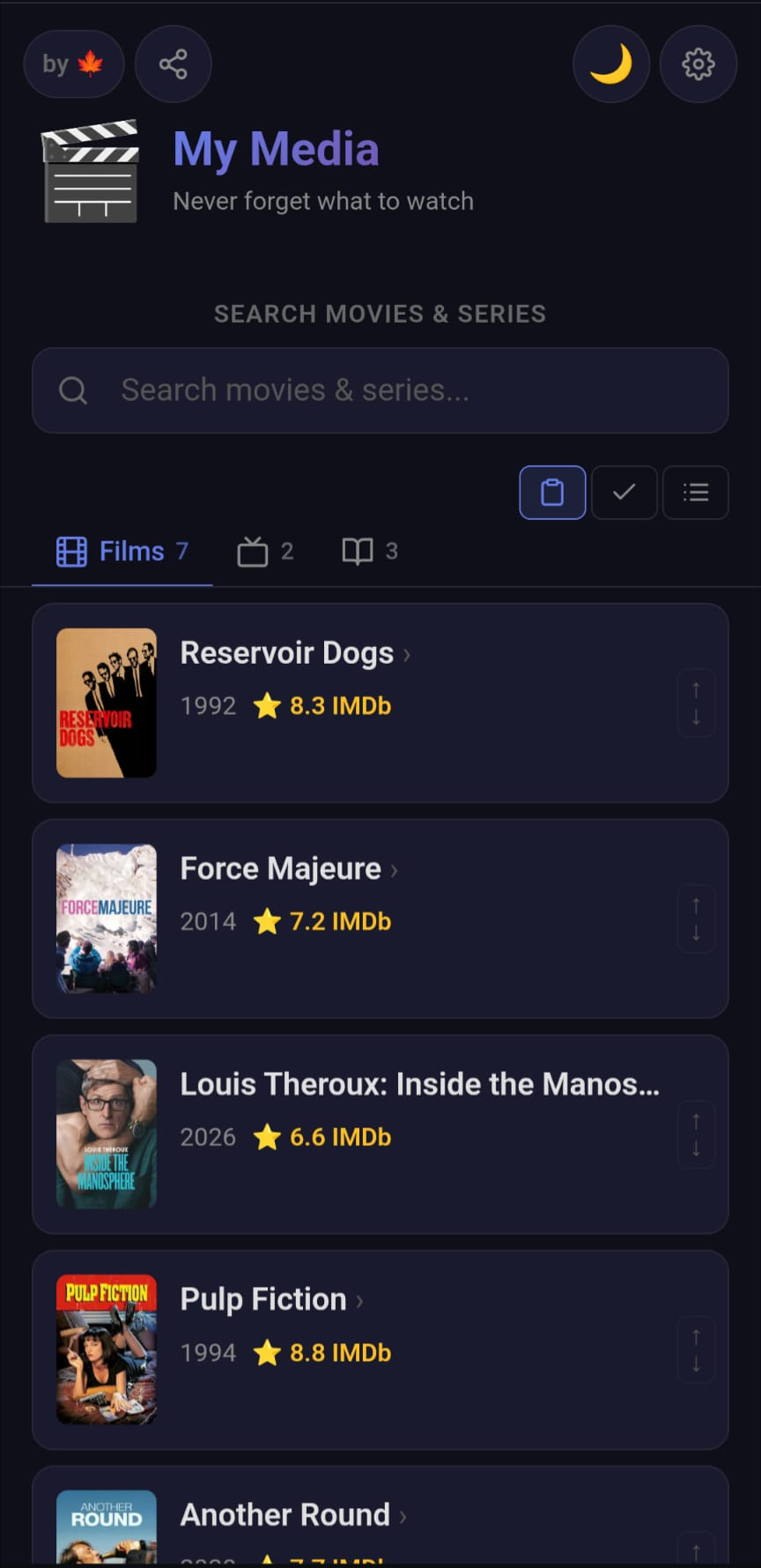 My Media — track movies, series, and more